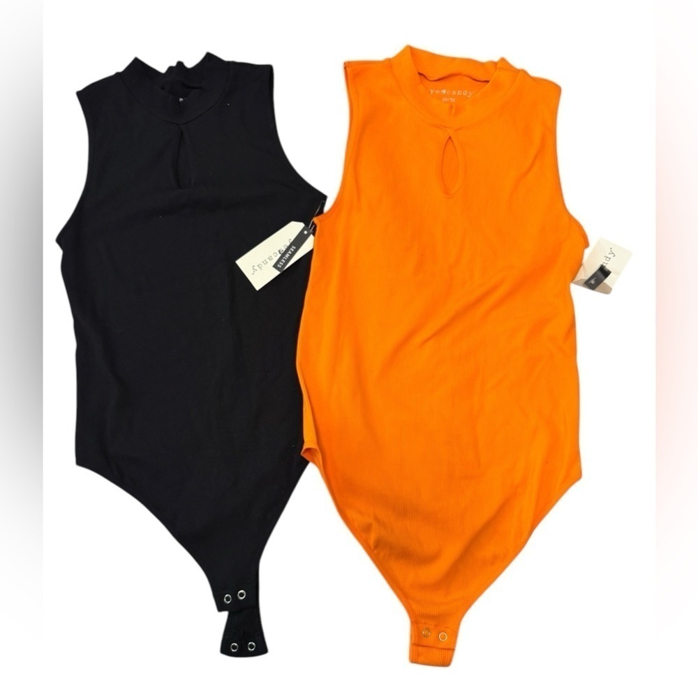 Eye Candy Ribbed Crew Neck Black/ Orange Sleeveless Keyhole Onsie Set/ Bundle